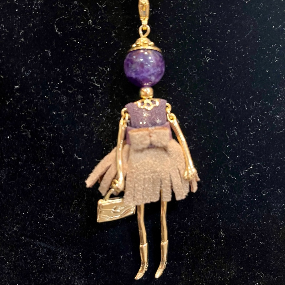 NWT Vintage Le Amiche Italy Artisan Doll Necklace – Amethyst & Gold Tone – New